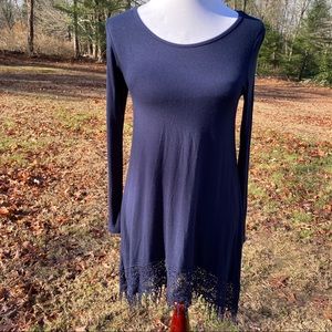 MON AMI TOP TUNIC MICRO MINI BLUE LACE LONG SLEEVE Size SMALL USA